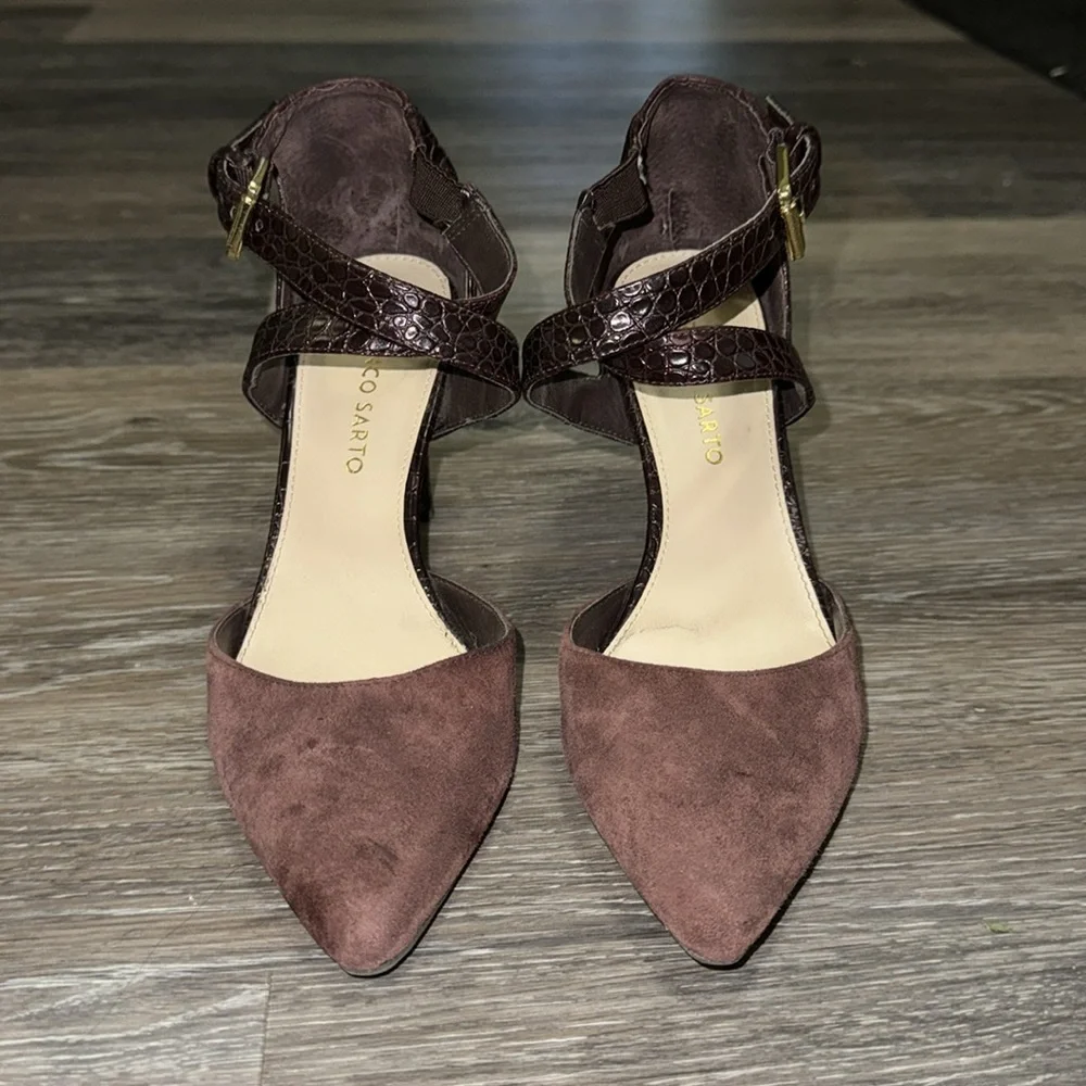 Franco Sarto Anazio Pump - Suede & Faux Leather - Burgundy - Size 7.5